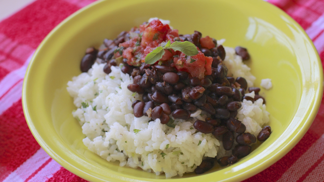 Mexican Cilantro Lime Rice Bowl with Spiced Black Beans and Salsa